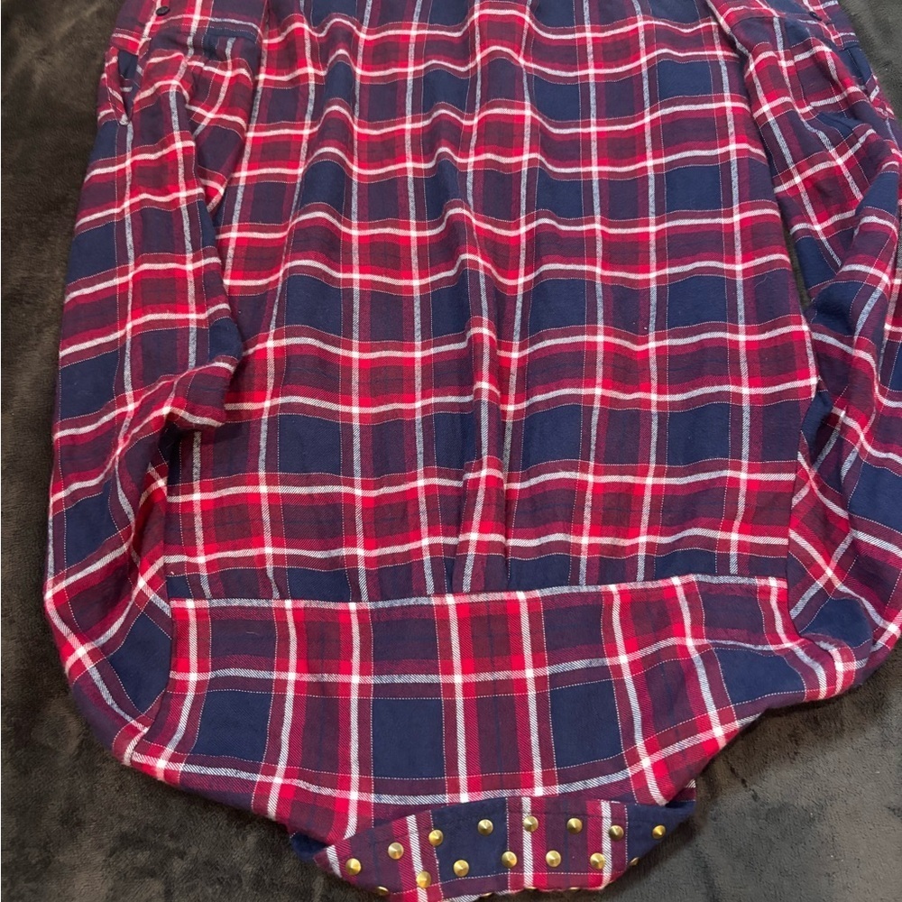 Michael Kors Red and Navy Plaid Button-Down Shirt - Picture 5 of 6